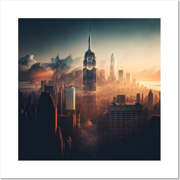 New York skyline in fog Wall Art by KK-Royal